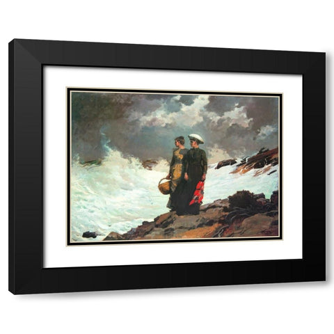 Watching The Breakers Black Modern Wood Framed Art Print with Double Matting by Homer, Winslow