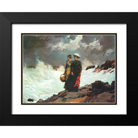 Watching The Breakers Black Modern Wood Framed Art Print with Double Matting by Homer, Winslow