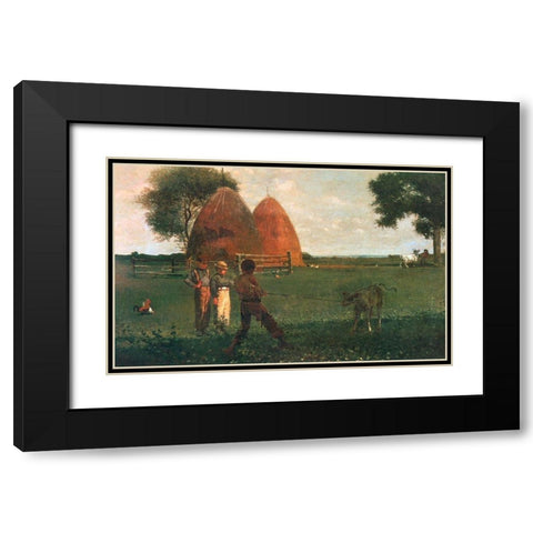 Weaning The Calf Black Modern Wood Framed Art Print with Double Matting by Homer, Winslow