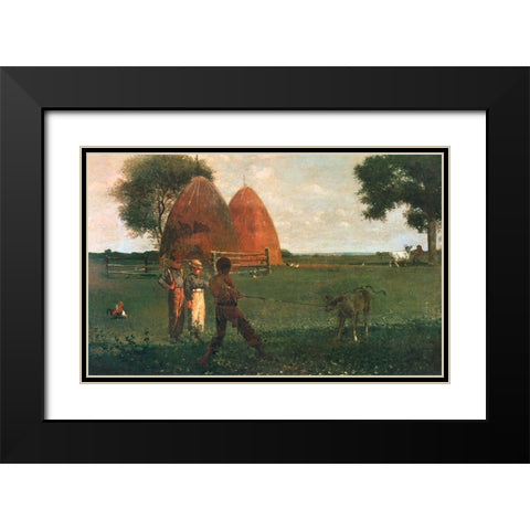 Weaning The Calf Black Modern Wood Framed Art Print with Double Matting by Homer, Winslow