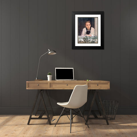 Young Girl At Window Black Modern Wood Framed Art Print with Double Matting by Homer, Winslow
