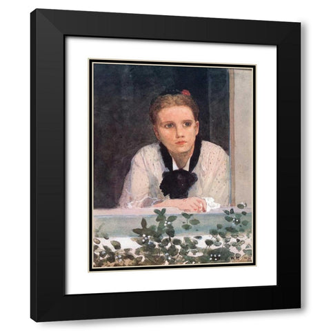 Young Girl At Window Black Modern Wood Framed Art Print with Double Matting by Homer, Winslow