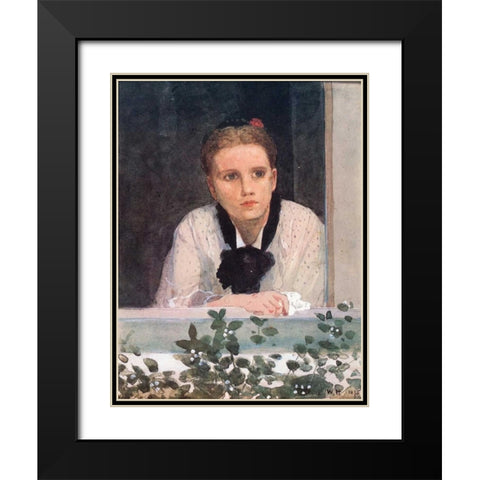 Young Girl At Window Black Modern Wood Framed Art Print with Double Matting by Homer, Winslow