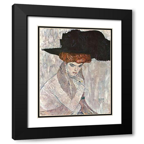 Lady With Black Feather Hat 1910 Black Modern Wood Framed Art Print with Double Matting by Klimt, Gustav