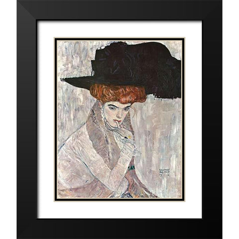 Lady With Black Feather Hat 1910 Black Modern Wood Framed Art Print with Double Matting by Klimt, Gustav
