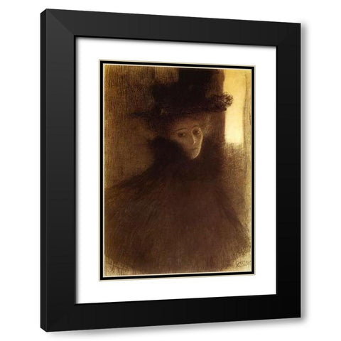 Lady With Cape And Hat 1898 Black Modern Wood Framed Art Print with Double Matting by Klimt, Gustav