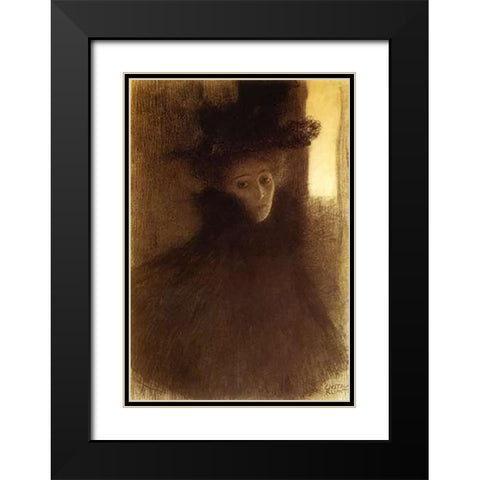 Lady With Cape And Hat 1898 Black Modern Wood Framed Art Print with Double Matting by Klimt, Gustav