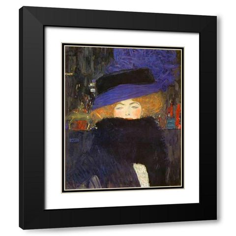 Lady With Hat And Featherboa 1909 Black Modern Wood Framed Art Print with Double Matting by Klimt, Gustav