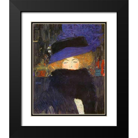 Lady With Hat And Featherboa 1909 Black Modern Wood Framed Art Print with Double Matting by Klimt, Gustav