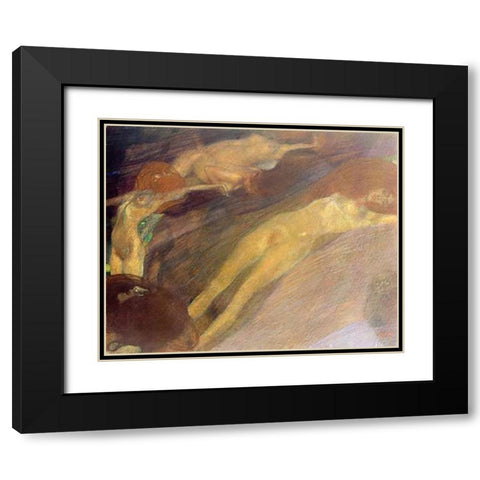Moving Water 1898 Black Modern Wood Framed Art Print with Double Matting by Klimt, Gustav