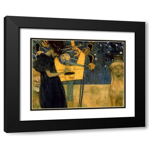 Music I Black Modern Wood Framed Art Print with Double Matting by Klimt, Gustav