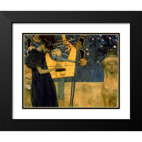 Music I Black Modern Wood Framed Art Print with Double Matting by Klimt, Gustav