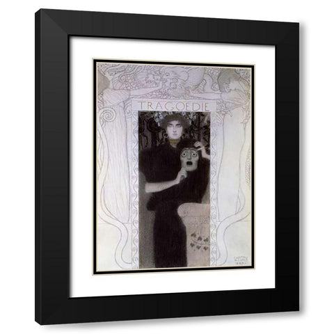 Tragedy 1897 Black Modern Wood Framed Art Print with Double Matting by Klimt, Gustav