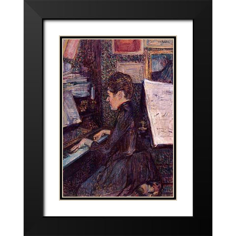 Mlle Dihau Playing The Piano Black Modern Wood Framed Art Print with Double Matting by Toulouse-Lautrec, Henri