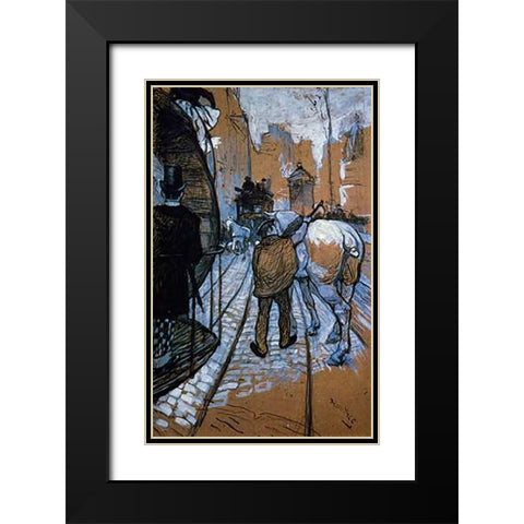 The Trace Horse Of The Omnibus Company Black Modern Wood Framed Art Print with Double Matting by Toulouse-Lautrec, Henri