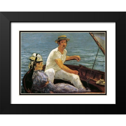 Boating Black Modern Wood Framed Art Print with Double Matting by Manet, Edouard