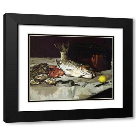 Fish Black Modern Wood Framed Art Print with Double Matting by Manet, Edouard