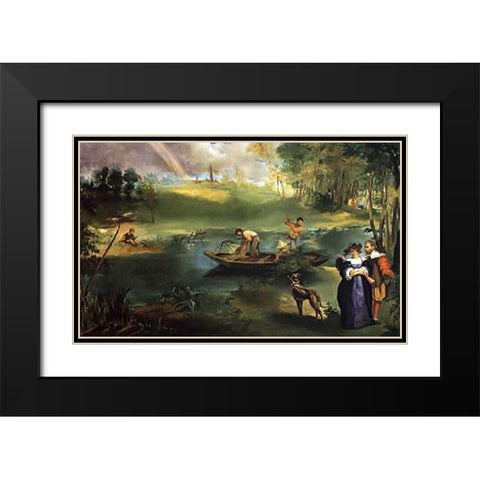 Fishing at St Quen, Paris Black Modern Wood Framed Art Print with Double Matting by Manet, Edouard