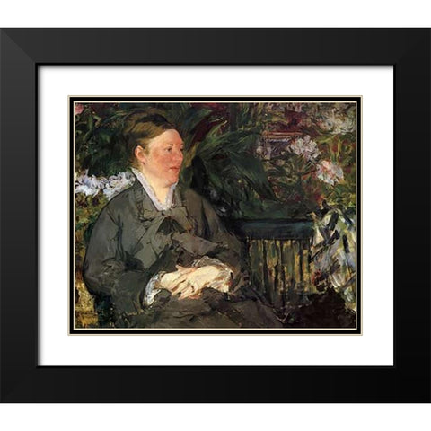 Mme Manet in the Conservatory, 1879 Black Modern Wood Framed Art Print with Double Matting by Manet, Edouard