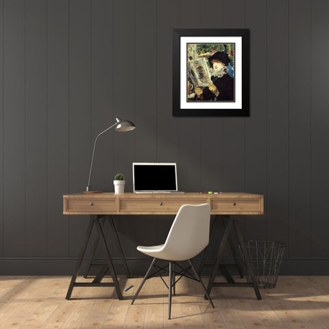 Woman Reading Black Modern Wood Framed Art Print with Double Matting by Manet, Edouard