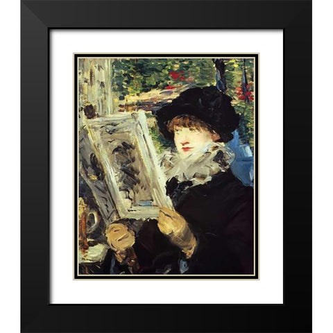 Woman Reading Black Modern Wood Framed Art Print with Double Matting by Manet, Edouard