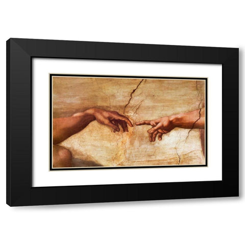 Creation Of Adam - detail Black Modern Wood Framed Art Print with Double Matting by Michelangelo