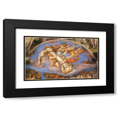 Detail From The Last Judgement (Angels Carrying The Column 2) Black Modern Wood Framed Art Print with Double Matting by Michelangelo