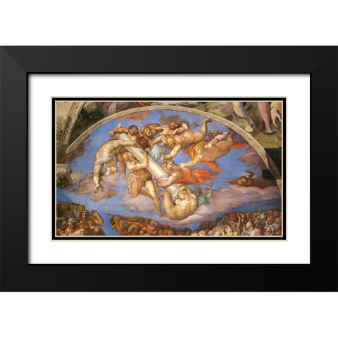 Detail From The Last Judgement (Angels Carrying The Column 2) Black Modern Wood Framed Art Print with Double Matting by Michelangelo