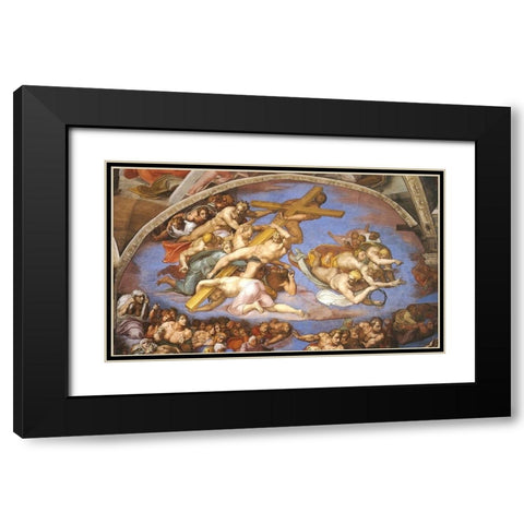 Detail From The Last Judgement (Angels Carrying The Cross) Black Modern Wood Framed Art Print with Double Matting by Michelangelo