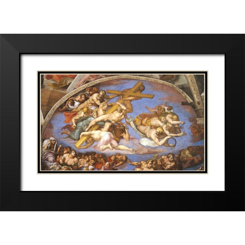 Detail From The Last Judgement (Angels Carrying The Cross) Black Modern Wood Framed Art Print with Double Matting by Michelangelo