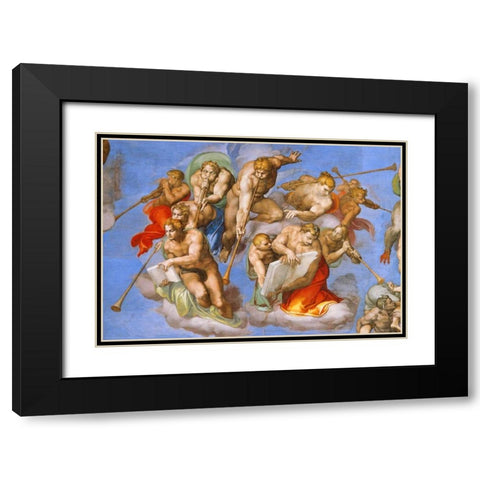 Detail From The Last Judgement - Trumpeting Angels Black Modern Wood Framed Art Print with Double Matting by Michelangelo