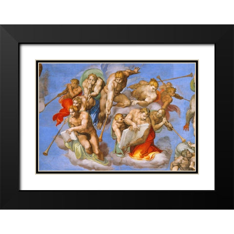 Detail From The Last Judgement - Trumpeting Angels Black Modern Wood Framed Art Print with Double Matting by Michelangelo