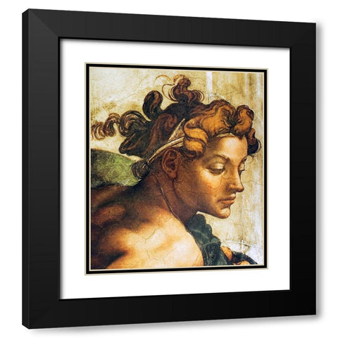 Head Of A Nude Black Modern Wood Framed Art Print with Double Matting by Michelangelo