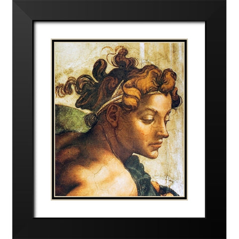 Head Of A Nude Black Modern Wood Framed Art Print with Double Matting by Michelangelo