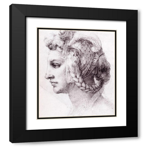 Ideal Head Of A Woman Black Modern Wood Framed Art Print with Double Matting by Michelangelo