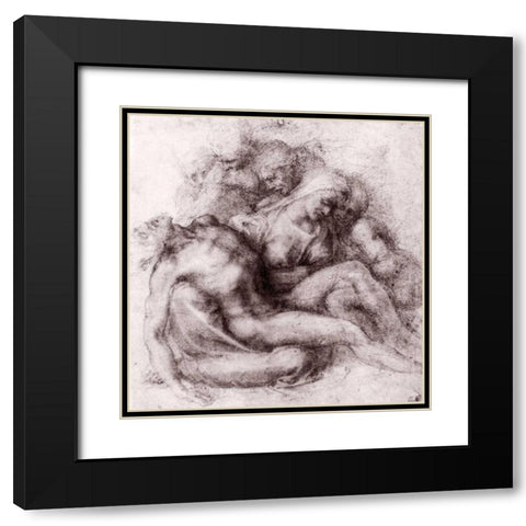 Lamentation Over The Dead Christ Black Modern Wood Framed Art Print with Double Matting by Michelangelo