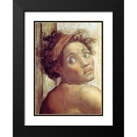 Nude Figure Next To The Scene Of Noahs Sacrifice Detail 1509 Black Modern Wood Framed Art Print with Double Matting by Michelangelo