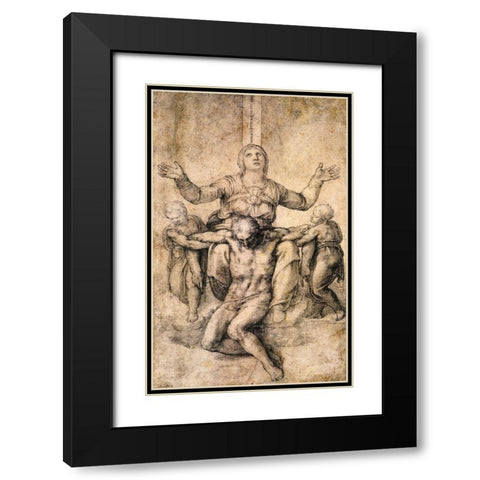 Pieta-4 Black Modern Wood Framed Art Print with Double Matting by Michelangelo