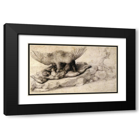 Punishment Of Tityus-2 Black Modern Wood Framed Art Print with Double Matting by Michelangelo