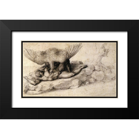 Punishment Of Tityus-2 Black Modern Wood Framed Art Print with Double Matting by Michelangelo