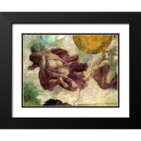 The Creation Of Heavenly Bodies God Creating The Moon And Sun Detail Black Modern Wood Framed Art Print with Double Matting by Michelangelo