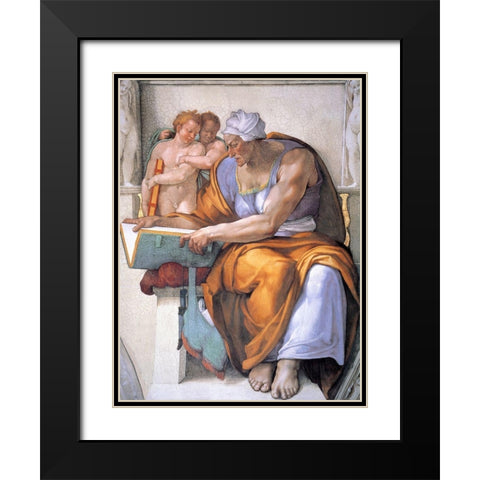 The Cumean Sibyl Black Modern Wood Framed Art Print with Double Matting by Michelangelo