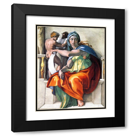 The Delphic Sibyl Black Modern Wood Framed Art Print with Double Matting by Michelangelo