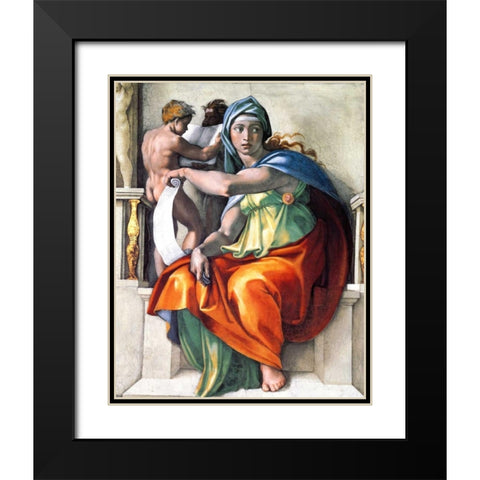 The Delphic Sibyl Black Modern Wood Framed Art Print with Double Matting by Michelangelo