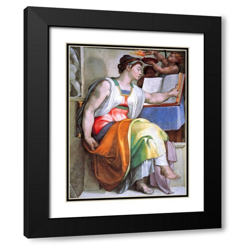 The Erythraean Sibyl Black Modern Wood Framed Art Print with Double Matting by Michelangelo