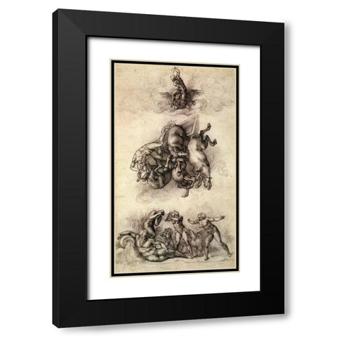 The Fall Of Phaeton-4 Black Modern Wood Framed Art Print with Double Matting by Michelangelo