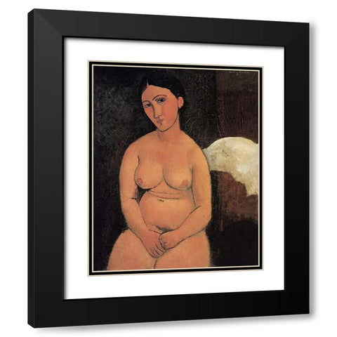 A Seated Nude Black Modern Wood Framed Art Print with Double Matting by Modigliani, Amedeo