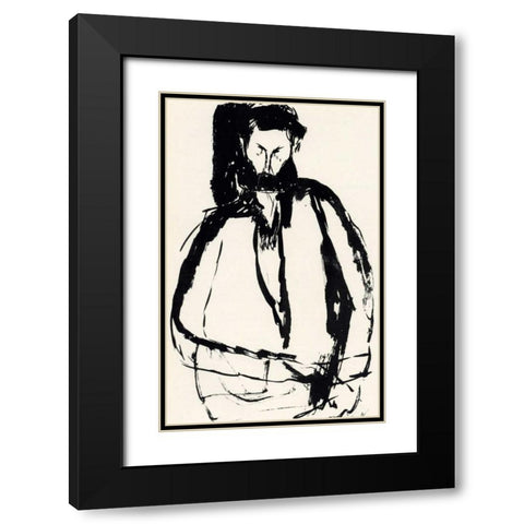 Bearded Man Black Modern Wood Framed Art Print with Double Matting by Modigliani, Amedeo
