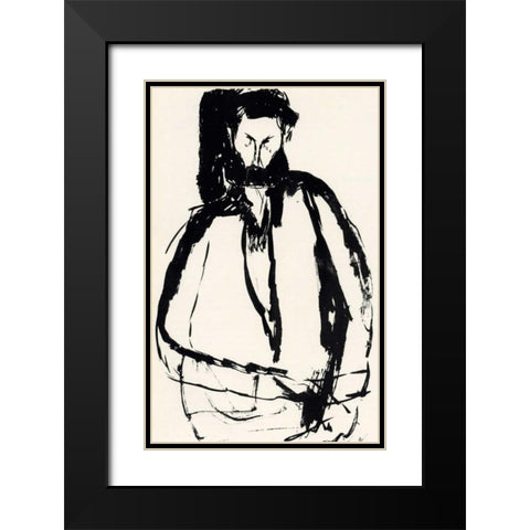 Bearded Man Black Modern Wood Framed Art Print with Double Matting by Modigliani, Amedeo