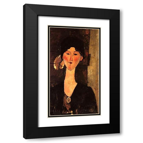 Beatrice Hastings In Front Of A Door Black Modern Wood Framed Art Print with Double Matting by Modigliani, Amedeo